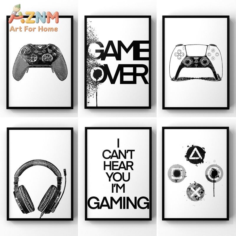 Gaming Accessories For Room - AZNM Kanvas Seni Dinding Gaming Hitam